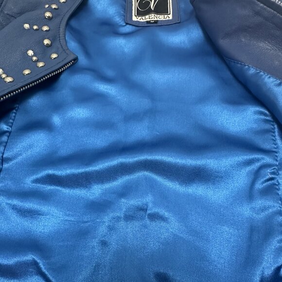 Vintage Valencia Women's Blue Leather Vest Size M Studded and Rhinestone - Picture 6 of 13